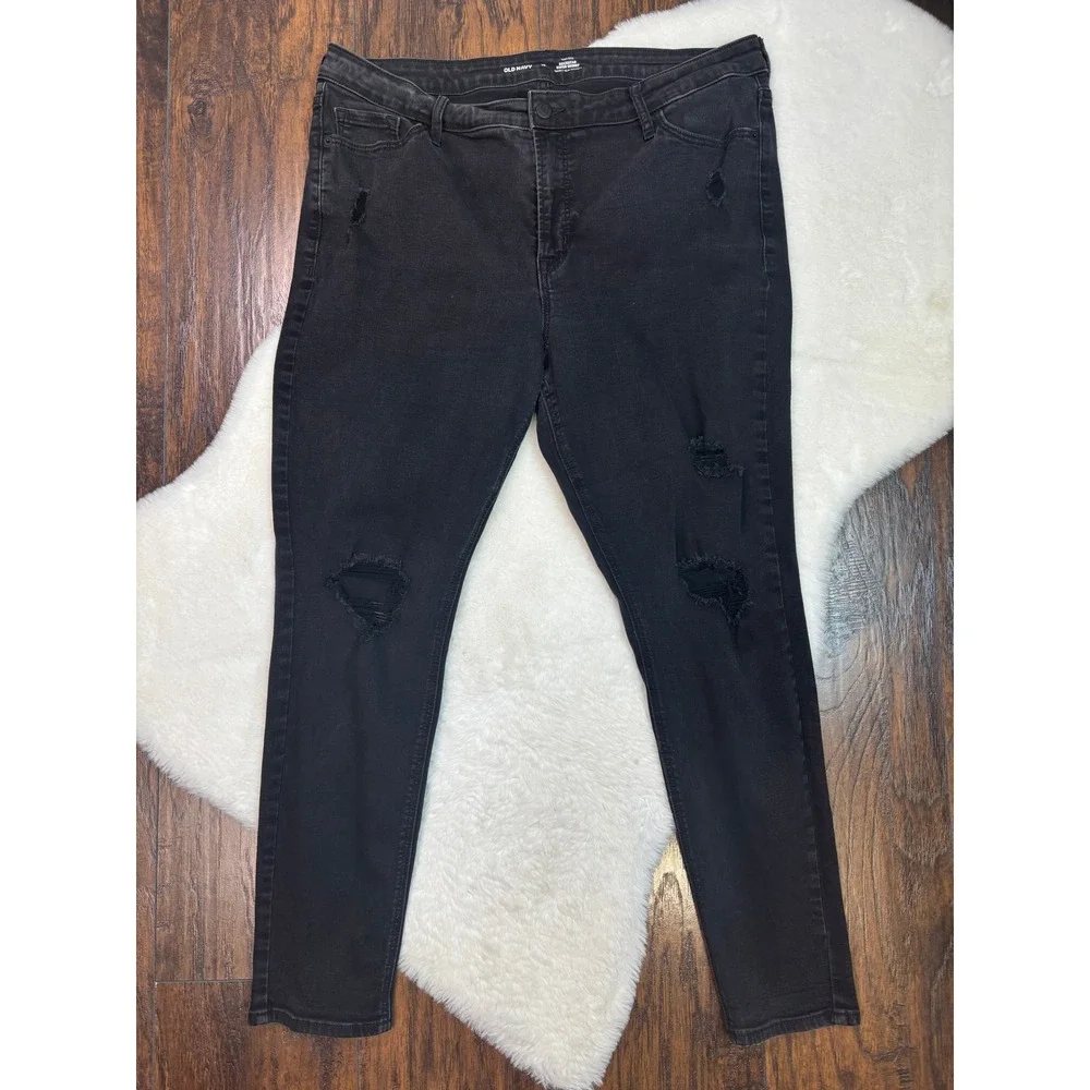 Old‎ Navy Rockstar Super Skinny Jeans 18 Black Distressed High Rise Womens